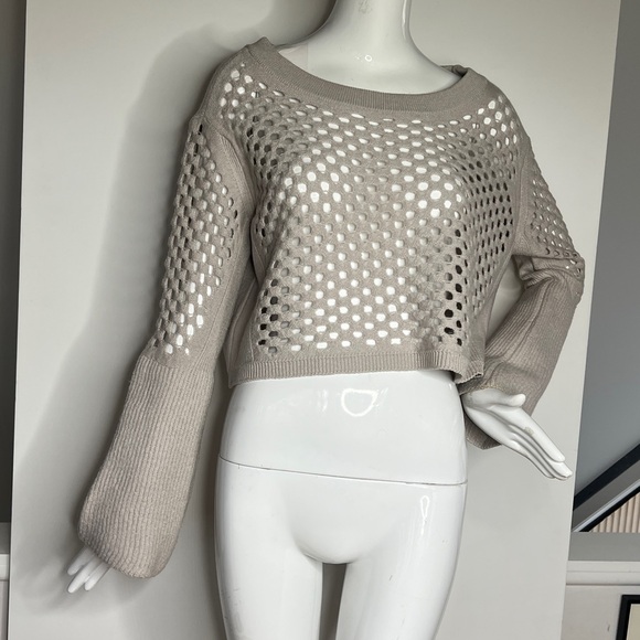 DOROTHEE SCHUMACHER Sweaters - Dorothee Schumacher Sz 2 (M) Gray Wool Lazer Eyelet Knit Sweater Made in Germany